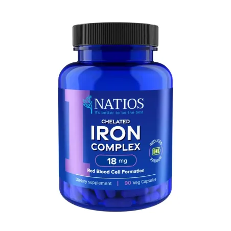 NATIOS Iron Chelated Complex, Železo bisglycinát, 18 mg, 90 veganských kapslí obal