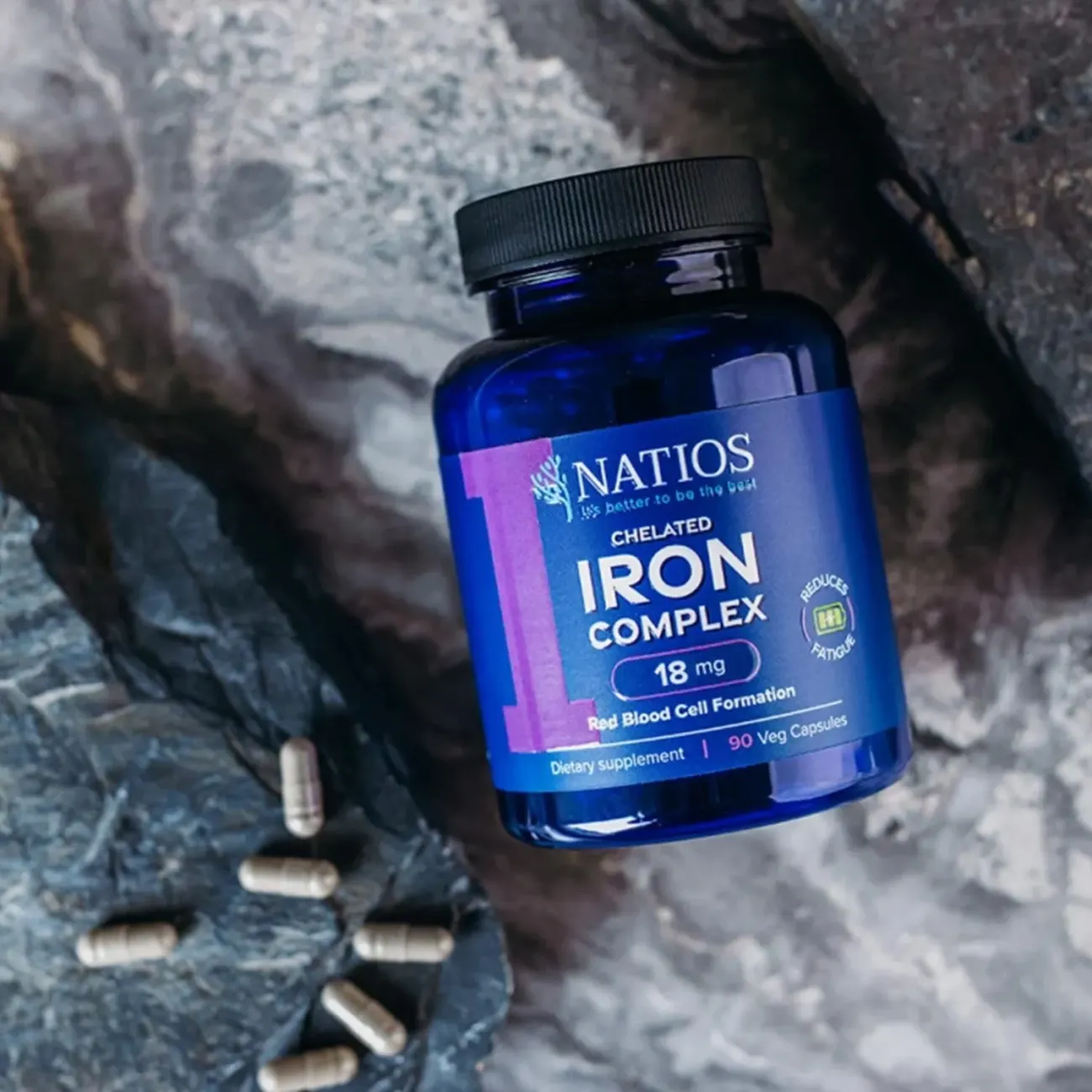 NATIOS Iron Chelated Complex, Železo bisglycinát, 18 mg, 90 veganských kapslí