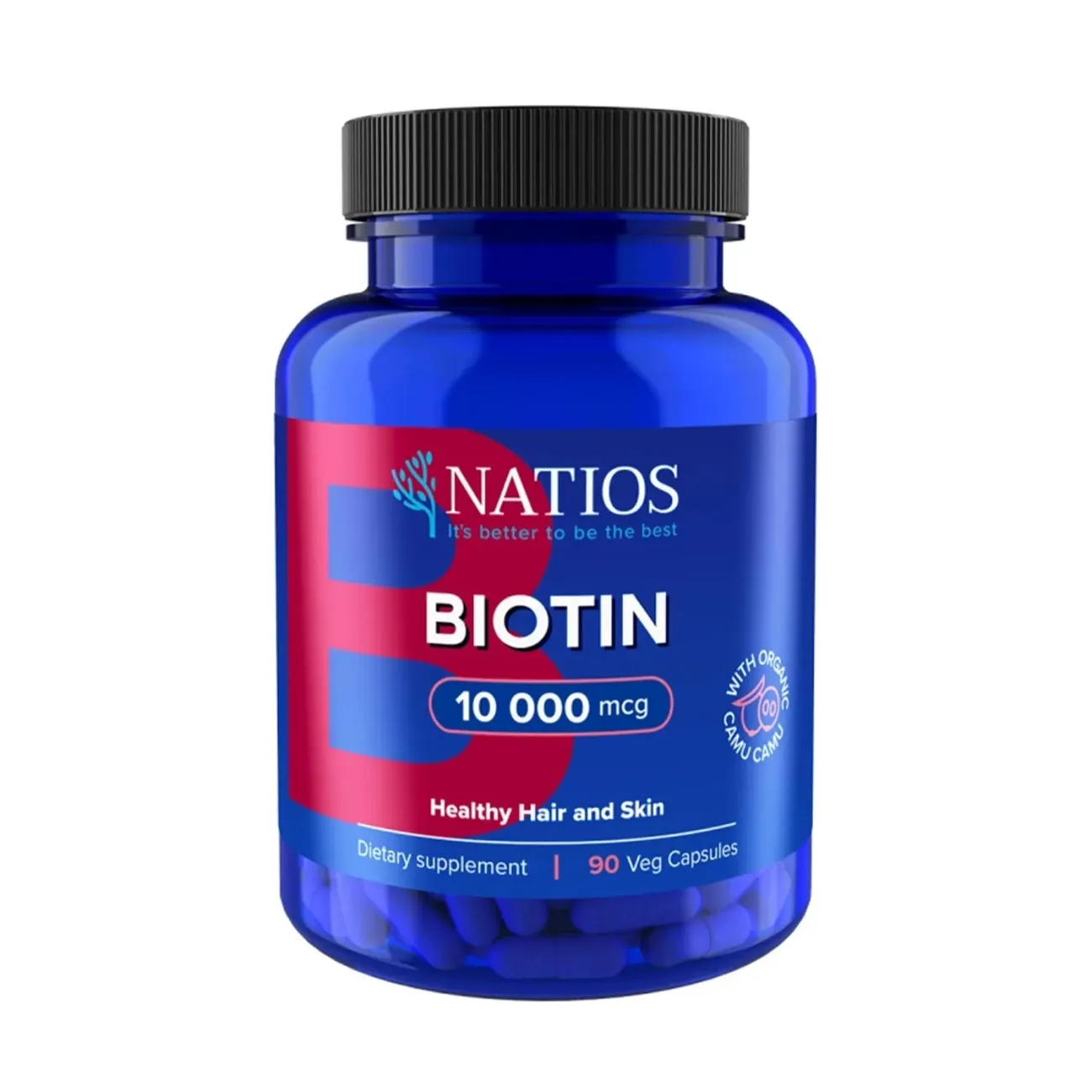 NATIOS Biotin, 10 000 mcg, Extra Strength, 90 veganských kapslí obal