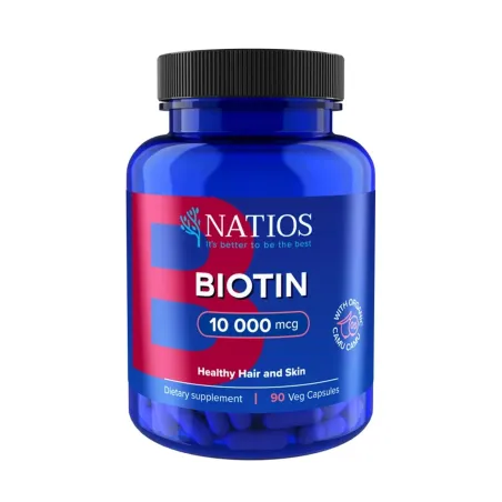 NATIOS Biotin, 10 000 mcg, Extra Strength, 90 veganských kapslí obal