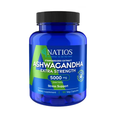 NATIOS Ashwagandha Extract, 5000 mg, Extra Strength, 90 veganských kapslí