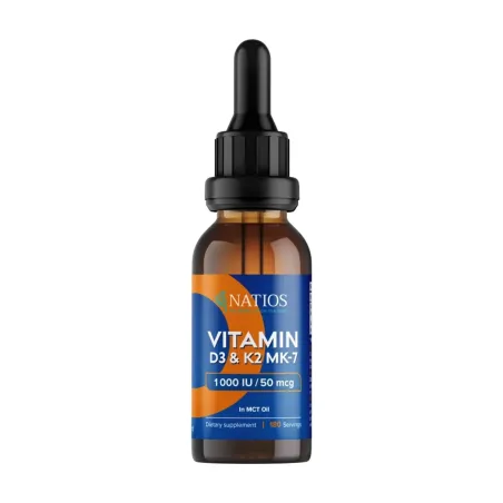 NATIOS Vegan Vitamin D3 & K2 (MK-7), 1000 IU & 50 mcg, Kapky v MCT oleji, 30 ml