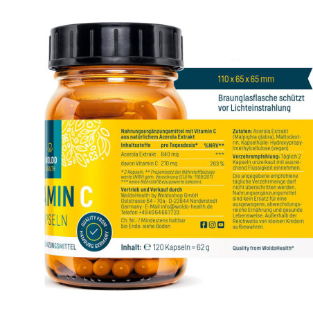 Přírodní Vitamín C 120 kapslí - lahvička, etiketa