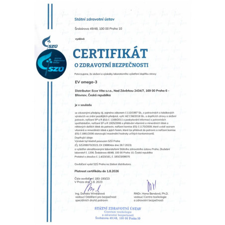 EV Omega-3 60 kapslí - certifikát