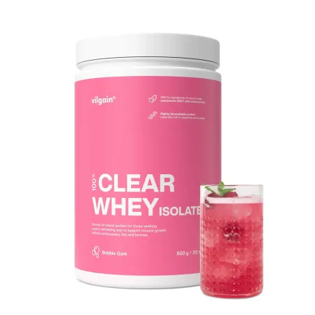 Clear Whey Isolate ⁠–⁠ se svěží ovocnou chutí, slazen stévií, s více než 84 % bílkovin Bubble Gum